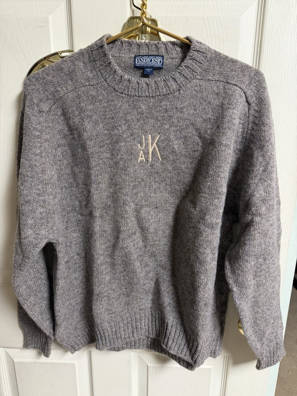 2 Lot 90s Lands End Women Shetland Wool Ribbed Crewneck Sweater Custom JAK XL